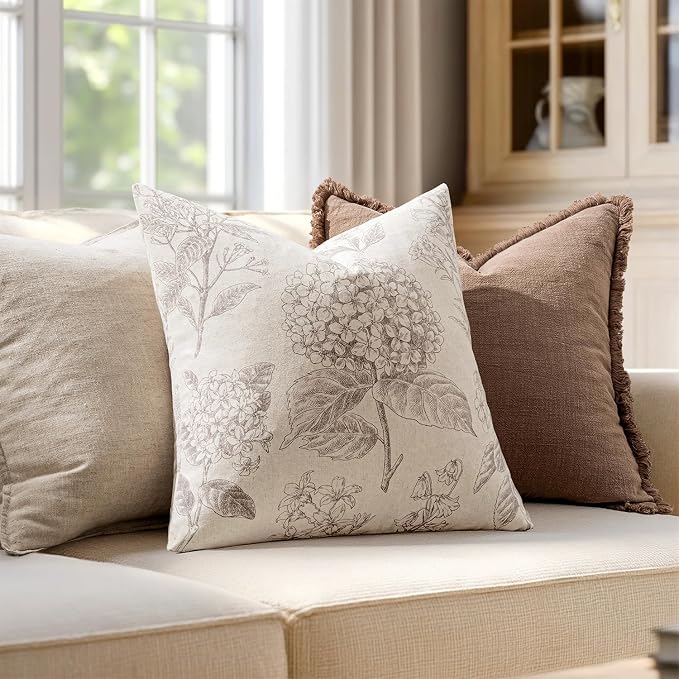 Set of 2 Decorative Floral Pillow Covers 16x16 Inch Light Camel | Neutral - Image 3