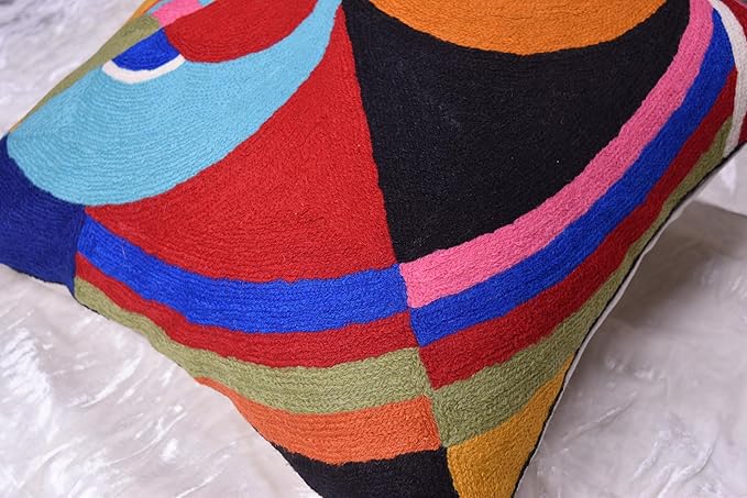 Delaunay Decorative Pillow Cover Joy Modern Couch Pillowcase Contemporary Couch Cushion Abstract Farmhouse Chair Pillowsham Hand Embroidered Wool Size 18x18