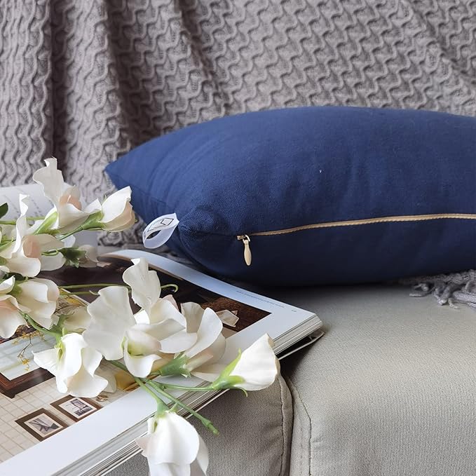 Lumbar Pillow Covers 12x20 Inches Bear Decorative Cotton Linen Throw Lumbar Waist Embroidered Cushions Covers for Couch Sofa Bedroom (Blue)