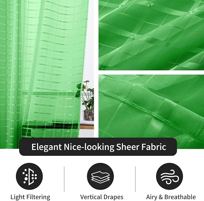 SpaceDresser Check Sheer Curtains 45 Inches 2 Panels Set, Rod Pocket Plaid - Image 5