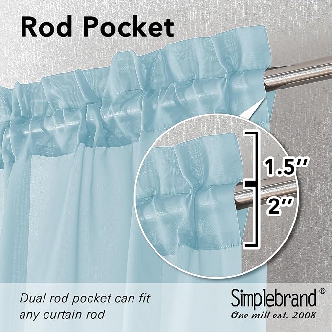 Simplebrand Sky Blue Sheer Curtains 84 Inches Long, Light Filtering Rod Pocket - Image 2