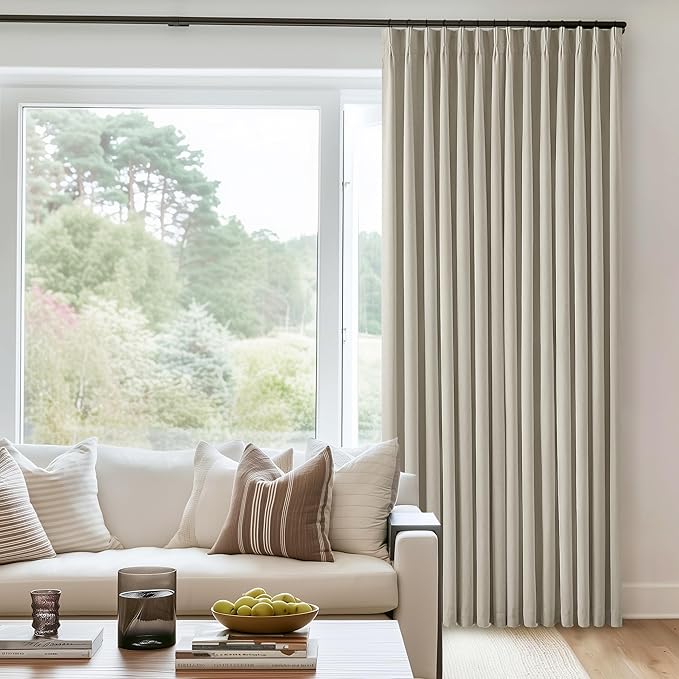 Oatmeal Pinch Pleated Linen Blackout Curtains 102 Inches Long by Twodrapes