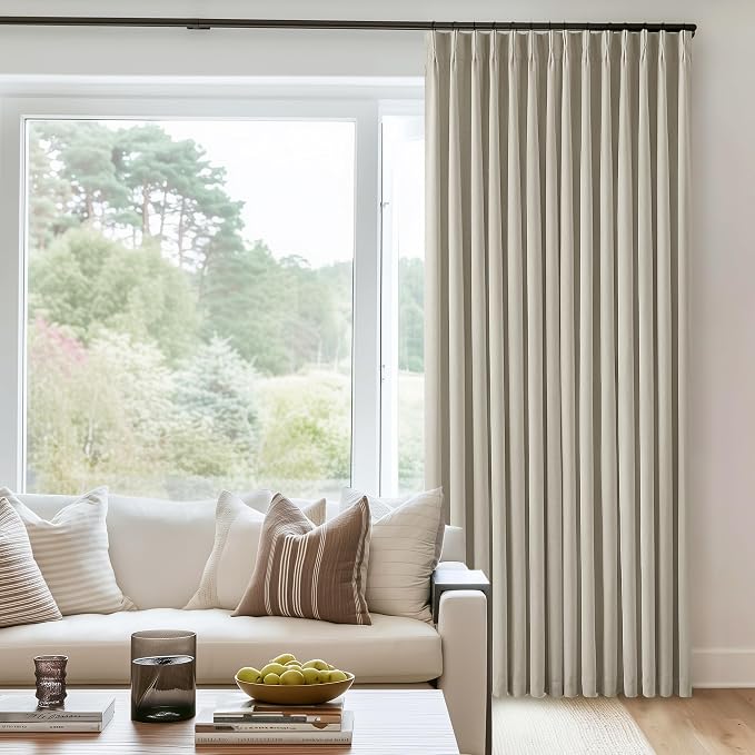 Oatmeal Pleated Linen 100% Blackout Curtains 90 Inches Long by Twodrapes