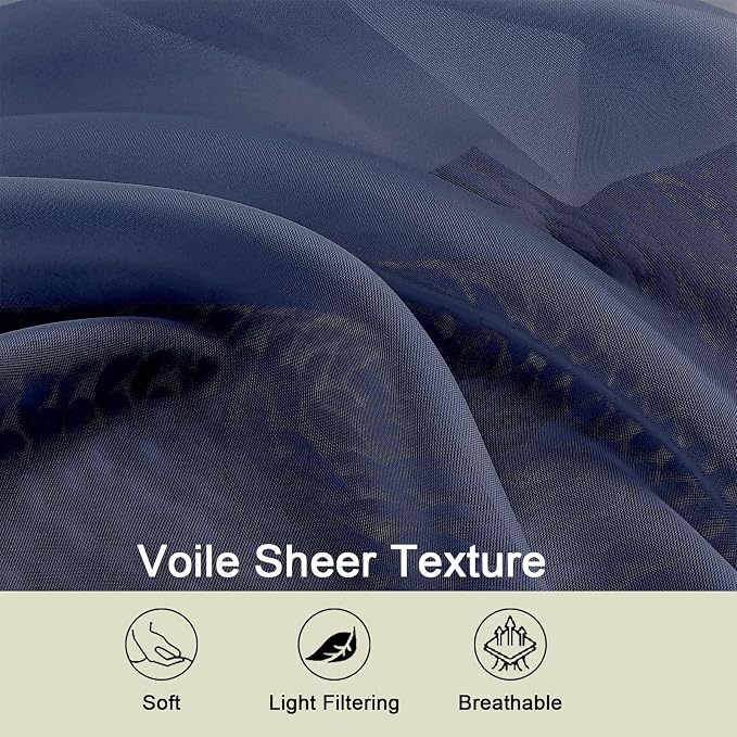 Navy Blue Sheer Curtains for Bedroom Living Room 45 Inch Length 2 Panels - Image 3