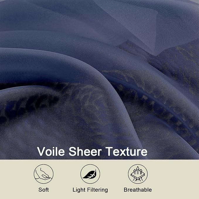 Navy Blue Sheer Curtains 84 Inches Long 2 Panels, Soft Airy Light Filtering - Image 7