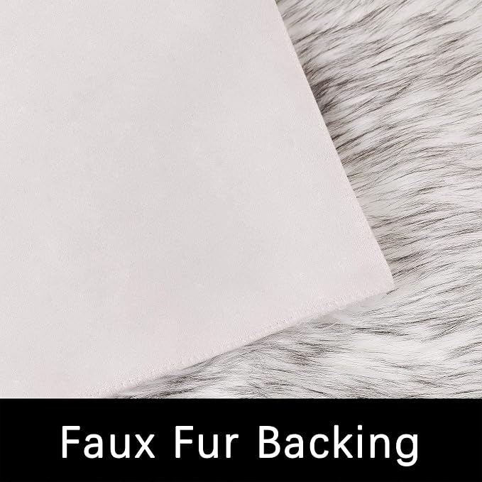 Latepis White and Grey Tips Faux Fur 4'x5'10" Area Rug, Soft Plush Faux Fur - Image 3