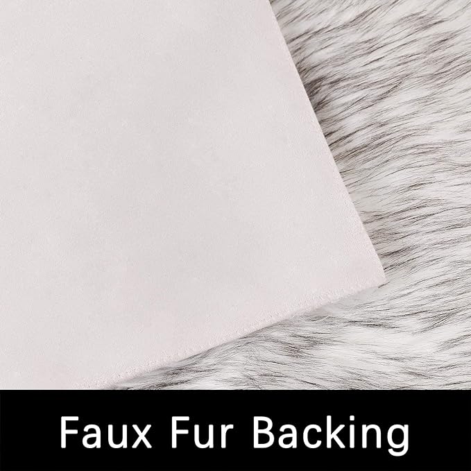 Latepis White and Grey Tips Faux Fur 7'10"x9'10" Area Rug, Soft Plush Faux Fur - Image 3