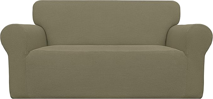 Easy-Going Stretch Loveseat Couch Covers Washable Khaki | 1-Piece Loveseat by Easy-Going