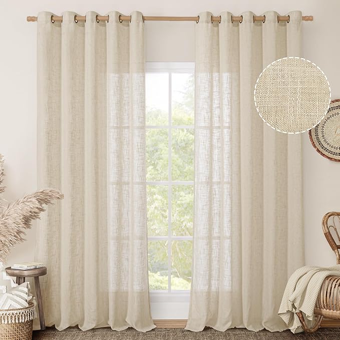 Linen Curtains 84 Inches Long for Living Room, Bronze Grommet Light Filtering by LAMIT