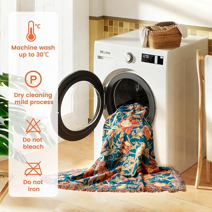 MSGKV Boho Throw Blanket for Couch Chair 100% Cotton Floral Bird Blanket - Image 8