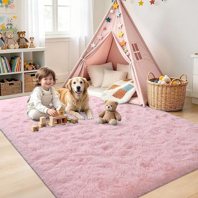 6x9 Large Pink Fluffy Soft Area Rug Non-Slip - Image 4