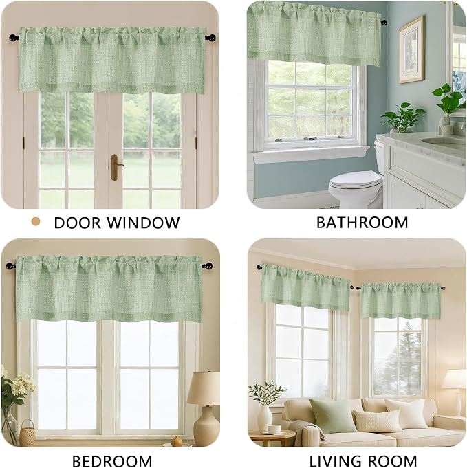 OVZME Valance for Windows, Light Filtering Faux Linen Textured Small Kitchen - Image 5