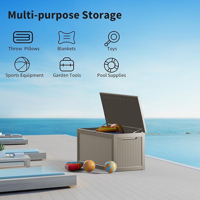 260 Gallon Double-Wall Resin Deck Box - Lockable Waterproof Outdoor Storage Box, 1000lbs Capacity & Doubles as Seating for Patio Furniture - Garden Tools, Pool Accessories (Brown)