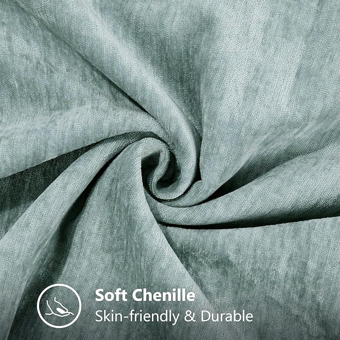 decorUhome Chenille Soft Throw Pillow Covers 22x22 Set of 2, Farmhouse Velvet Neutral Decorative Euro Pillow Covers with Stitched Edge for Couch Sofa Bed Home Decor, Aqua Haze