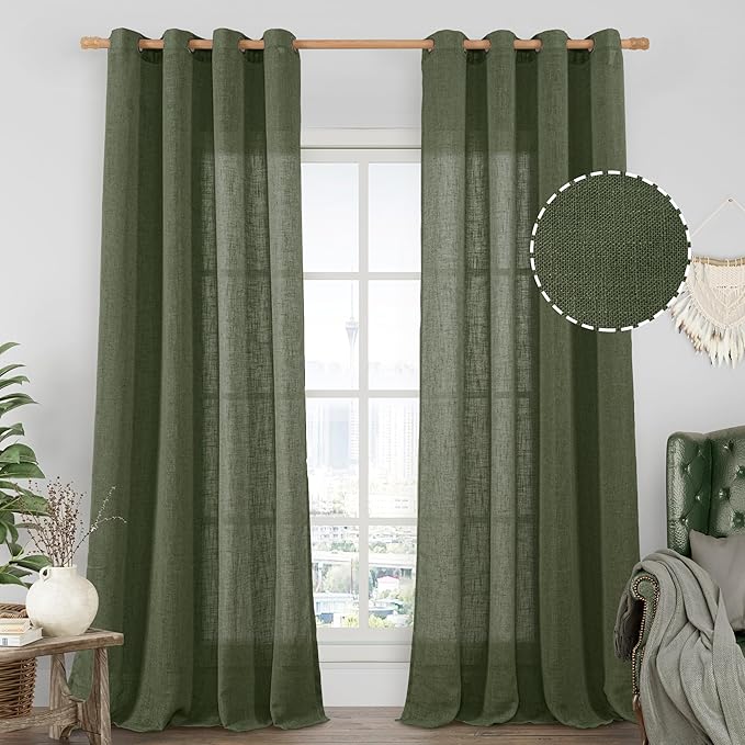 Sheer Linen Curtains 102 inches Long, Linen Textured Light Filtering Semi Sheer by LAMIT