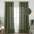 Olive Green Sheer Linen Curtains 84 Inches Long by LAMIT
