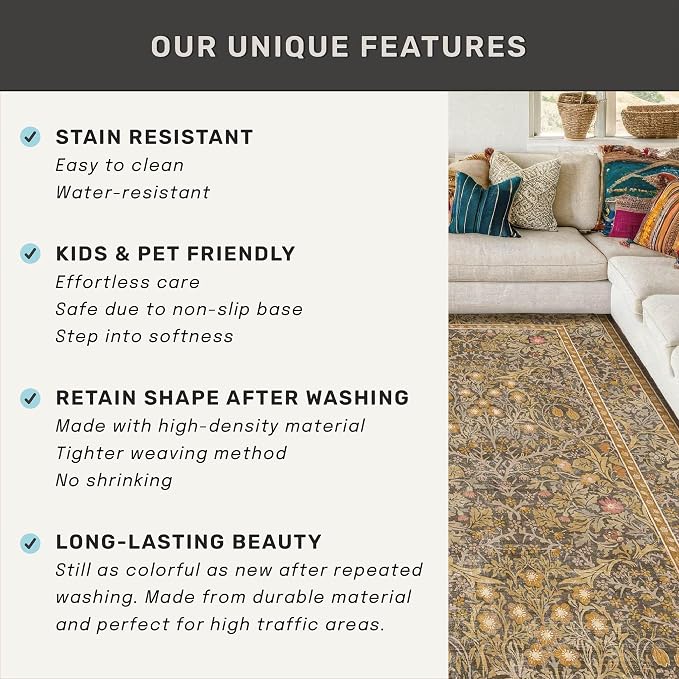 Boho 7x9 Brown Rug for Living Room - Image 7