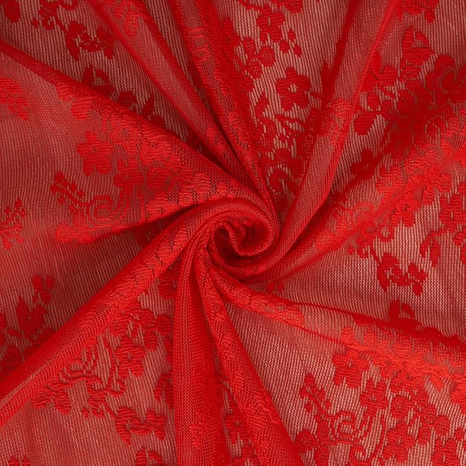 YJ YANJUN Vintage Lace Curtains 84 Inches Long-Victorian Floral Pattern Red - Image 6