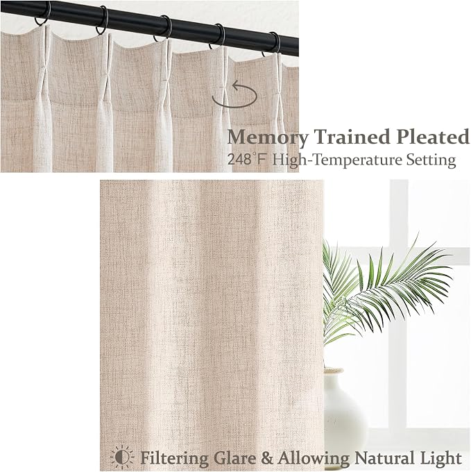 Pinch Pleated Linen Semi Sheer 105 Inch Extra Long Curtains - Image 3