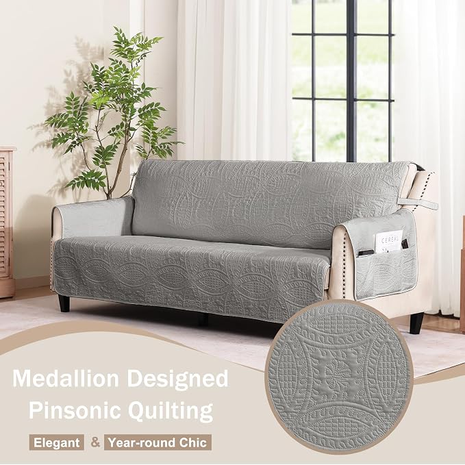Quilted Cool Gray Sofa Slipcovers - Image 2