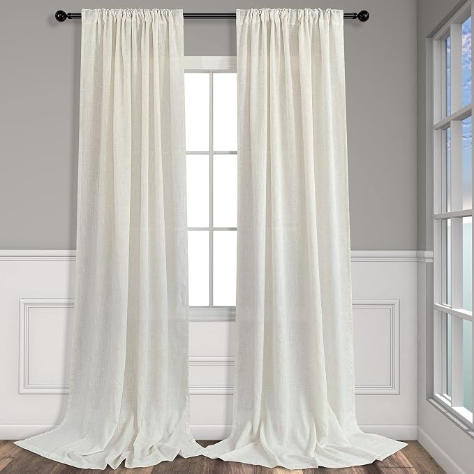 Pitalk Cream Linen Curtains for Bedroom 98 Inch Length 2 Panels Back Tab Pocket - Image 8