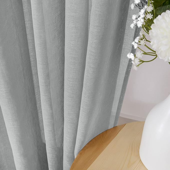 Tollpiz Sheer Tier Curtain Linen Textured Half Kitchen Curtains Sheer Light - Image 3