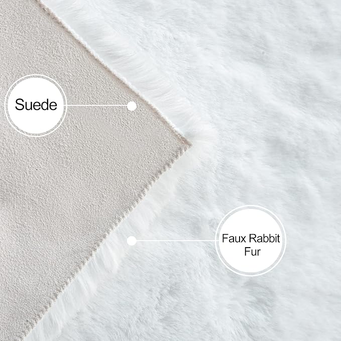 ORINOVA White Faux Bunny Fluffy Fur Rug Washable Area Rugs - Image 5