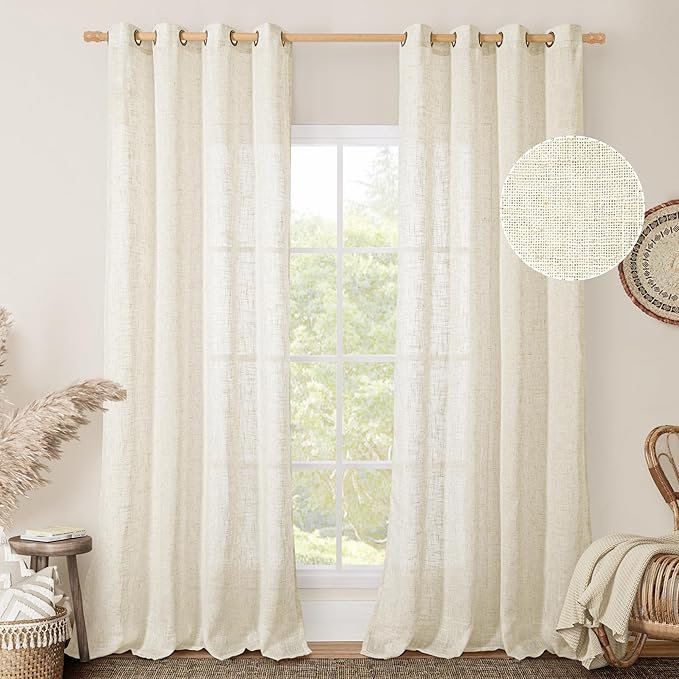 Sheer Linen Curtains for Living Room 95 inch Long 2 Panels, Light Filtering - Image 2