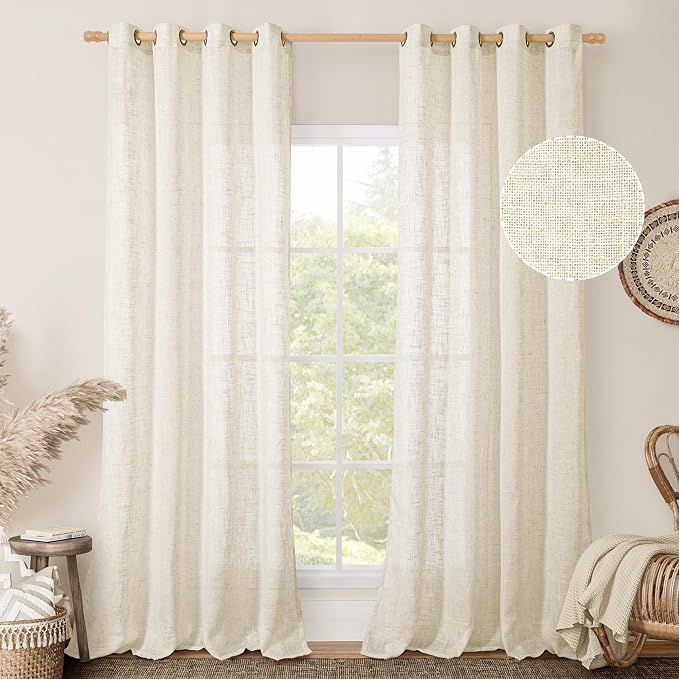 Cream Ivory Linen Semi Sheer Curtains 84 inch Length - Image 2