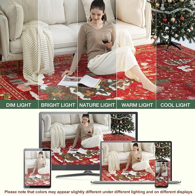 UERMEI Christmas Area Rug Living Room Rugs: 5x7 Neutral Modern Washable Festive - Image 5