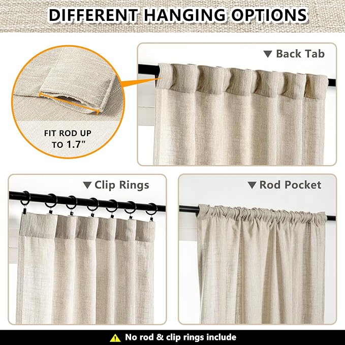MYSKY HOME Cotton Curtains for Living Room Farmhouse Semi Sheer Light Filtering - Image 3