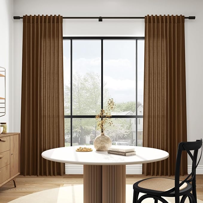 Tobacco Brown Linen Curtains 108 Inches - Image 6