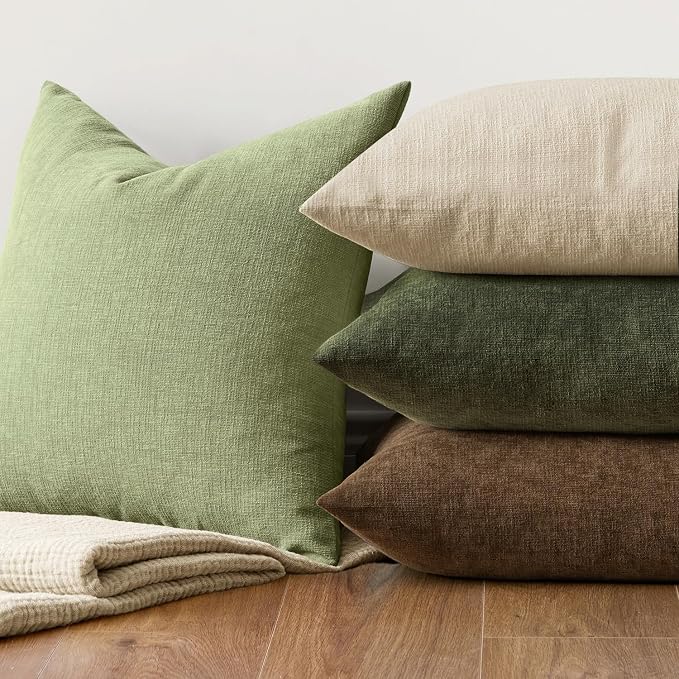 MIULEE Sage Green Chenille Couch Throw Pillow Covers, 20x20 | Set of 2 - Image 7