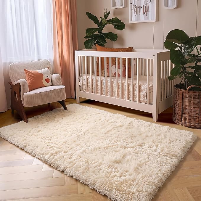 Amdrebio Beige Boho Large Fluffy Shag Area Rug 6x9 - Image 8