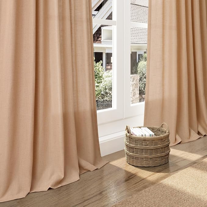 Extra Long Camel Linen Curtain 108 Inches Long 2 Panels Set Back Tab Drapes - Image 6