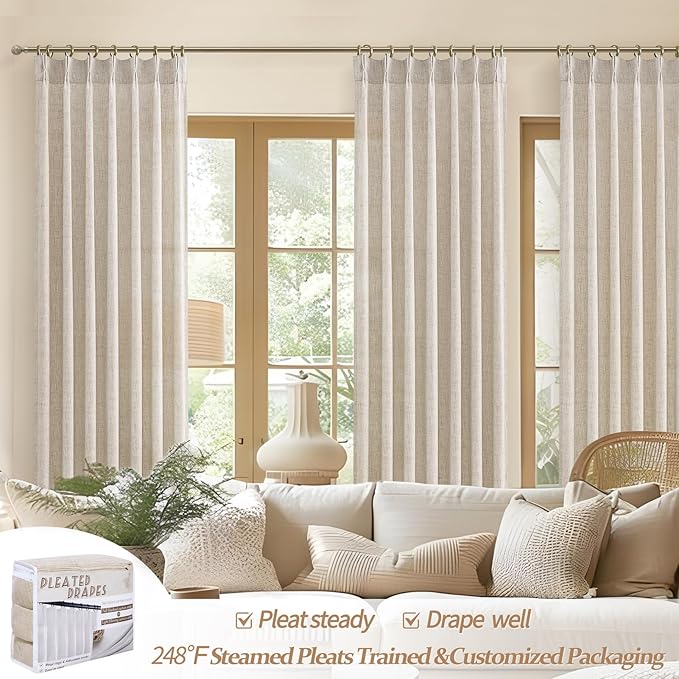 Living Room Semi Sheer Curtains 90 Inches Long 2 Panels Set, Natural Thick - Image 5