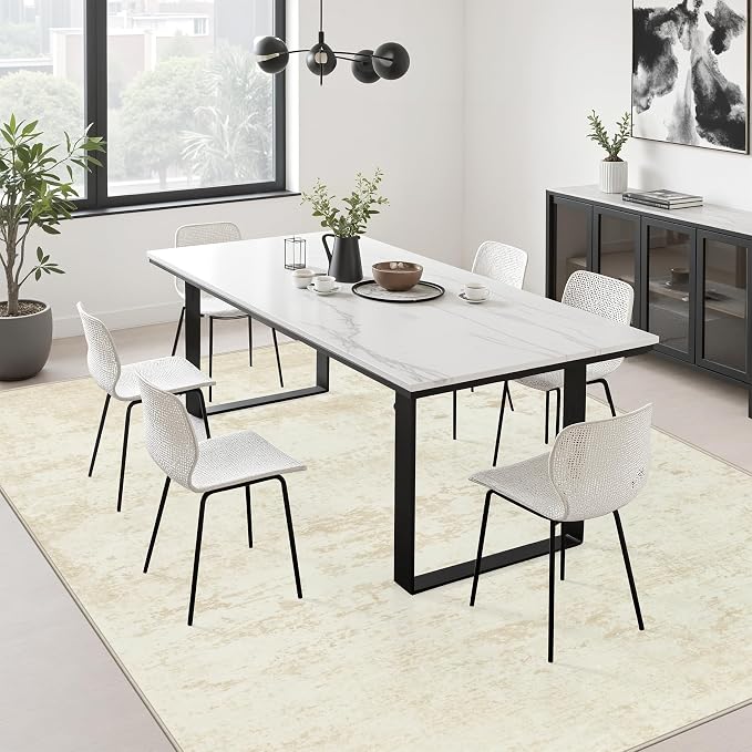 Area Rug Living Room: 8x8 Modern Washable Indoor Soft Carpet Beige | - Image 4