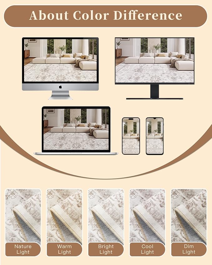 Madane 3x5 Area Rugs for Entryway, Washable Vintage Low Pile Non-Slip Throw - Image 8