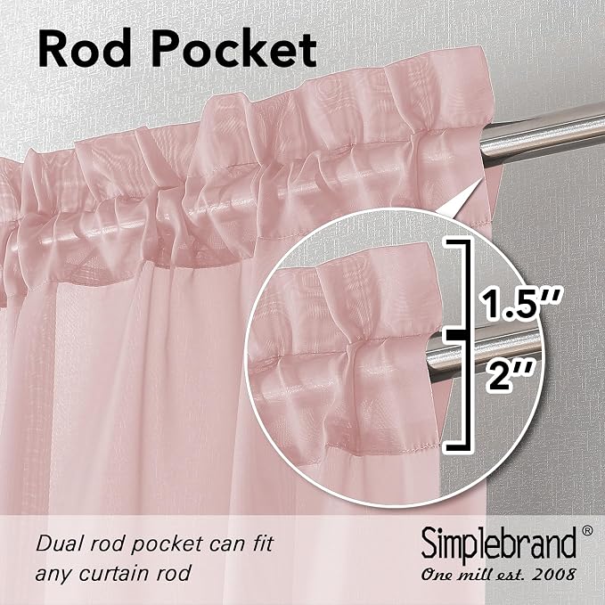 Simplebrand Blush Sheer Curtains 63 Inch Length 2 Panels, Rod Pocket Solid - Image 5
