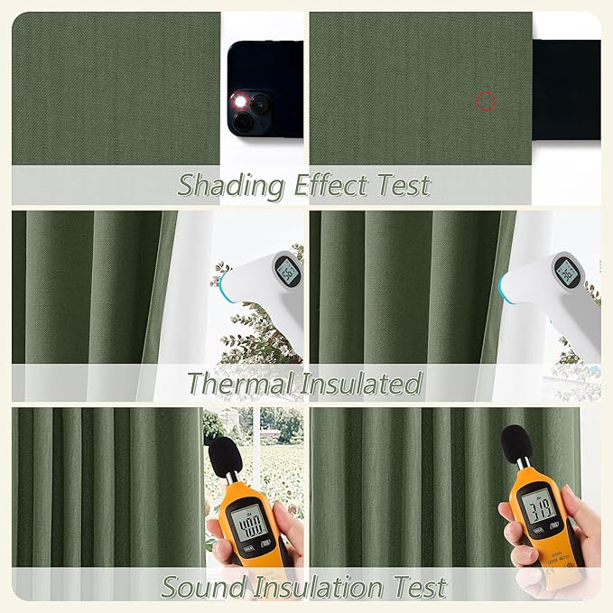 Guken Olive Green 100% Blackout Curtains 120 Inch Length 2 Panels Set - Image 5