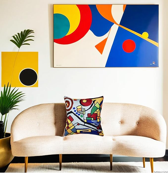 Kandinsky Decorative Pillow Cover Coastal Hand Embroidered Abstract Toss Pillows Farmhouse Chair Cushion Contemporary Pillowsham Mid-Century Chair Cushions Wool Size 18x18