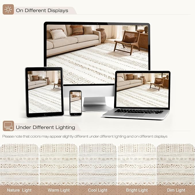 cotiled 10x13 Area Rugs Washable Boho Living Room Rug Brown/Cream | Solve - Image 8