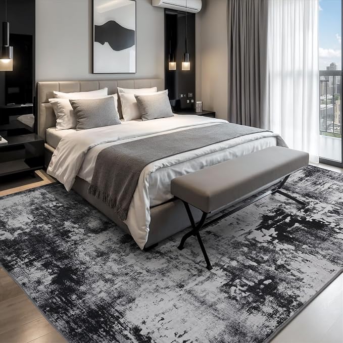Rugflix 10x14 Area Rugs for Living Room, Washable Black Grey Dark Large Rug | - Image 2