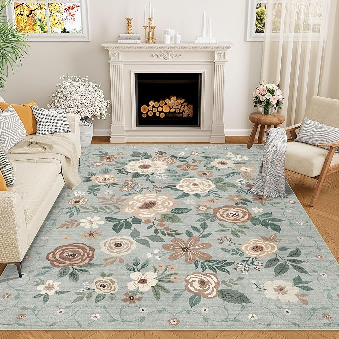 DUKINO 5x7 Area Rug Floral Washable Rug by DUKINO