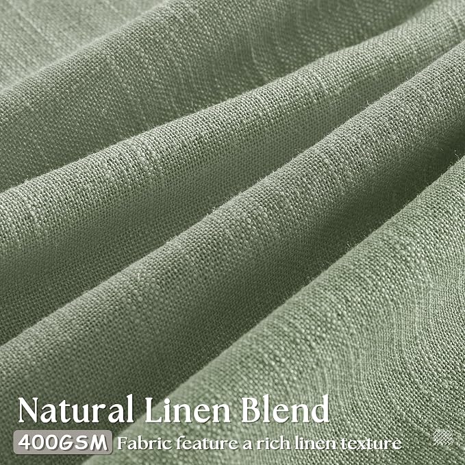 Sage Green Pinch Pleated Linen Semi Sheer Curtains 45 Inch Length 2 Panels | - Image 3