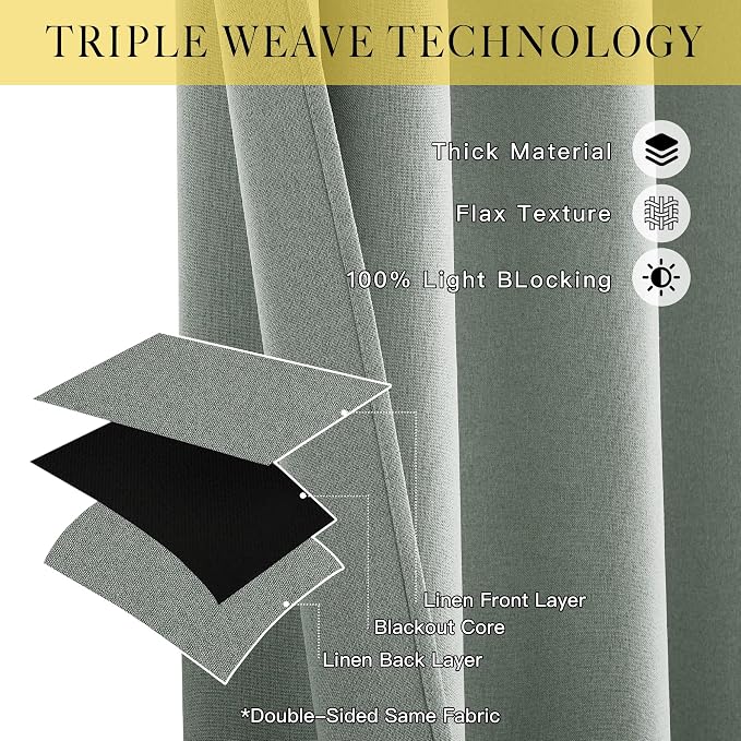 NICETOWN Full Shade Faux Linen Curtains 63 inches Long - Image 4