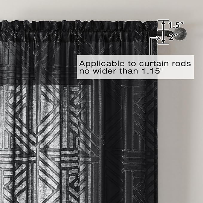 Simplebrand Semi Sheer Black Curtains 36 Inch Length 2 Panels, Geometric - Image 5