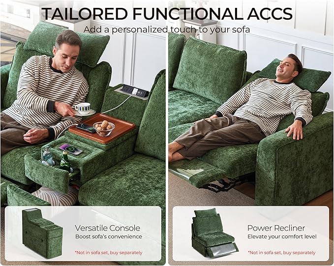 Oversized Modular Sofa Comfy Cloud Couch with Storage, Extra Deep Plush Sectional Sofa Set for Living Room, Covers Washable, Chenille, Olar (Green, 3-Seater, Basic Shape)
