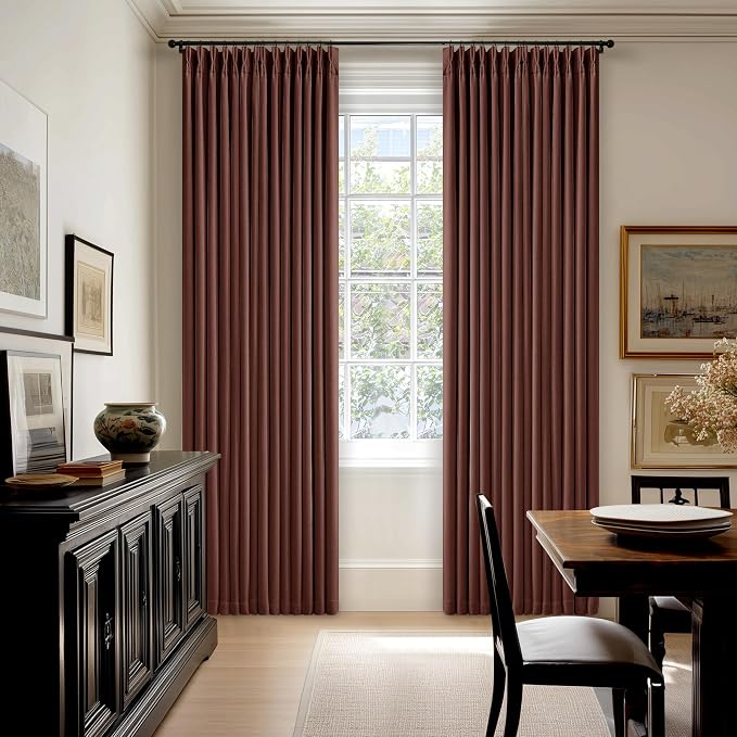 Chestnut Brown 100 Inch Floor Length Linen Blackout Curtains - Image 9
