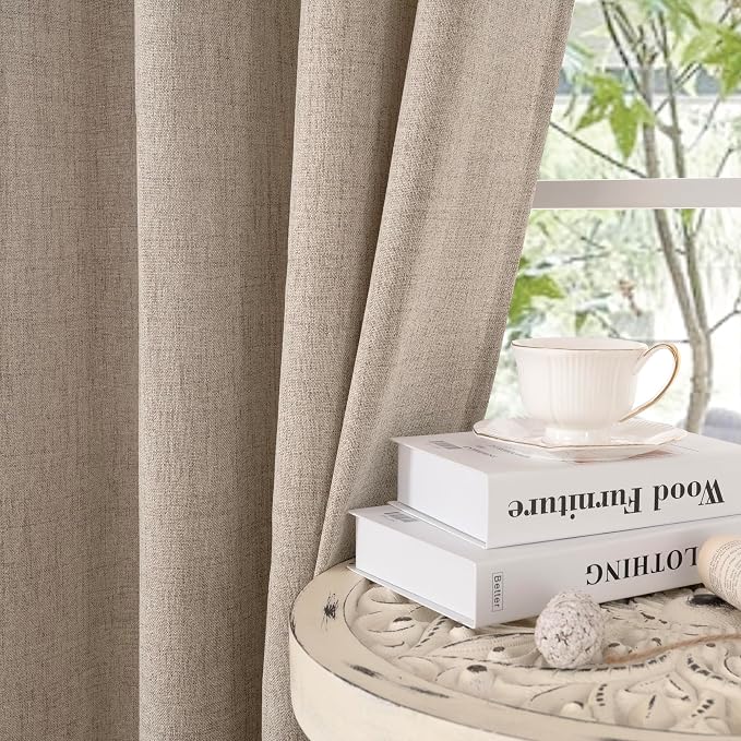 YoungsTex Oatmeal Linen Semi Sheer Curtains 42X63 Inch Long - Image 8